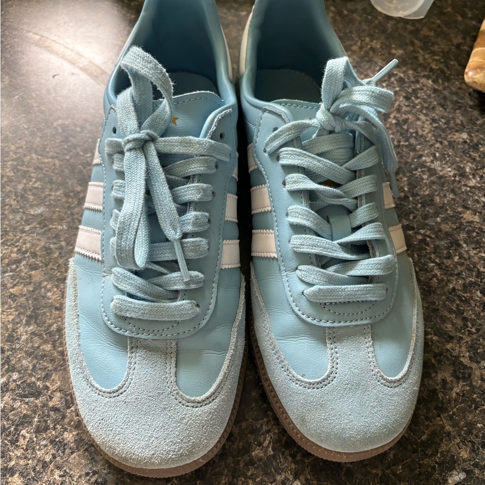 Blue adidas sambas